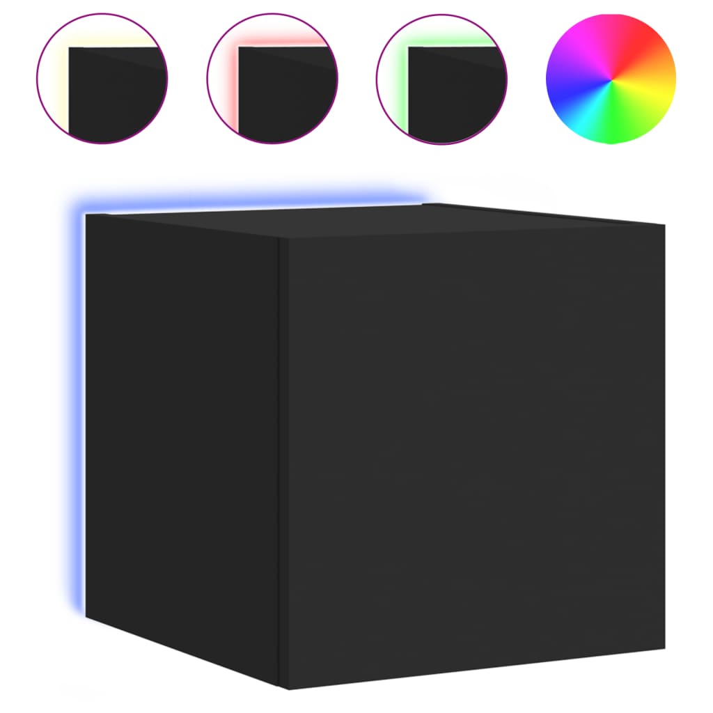 vidaXL TV Wall Cabinets with LED Lights 2 pcs Black 30.5x35x30 cm