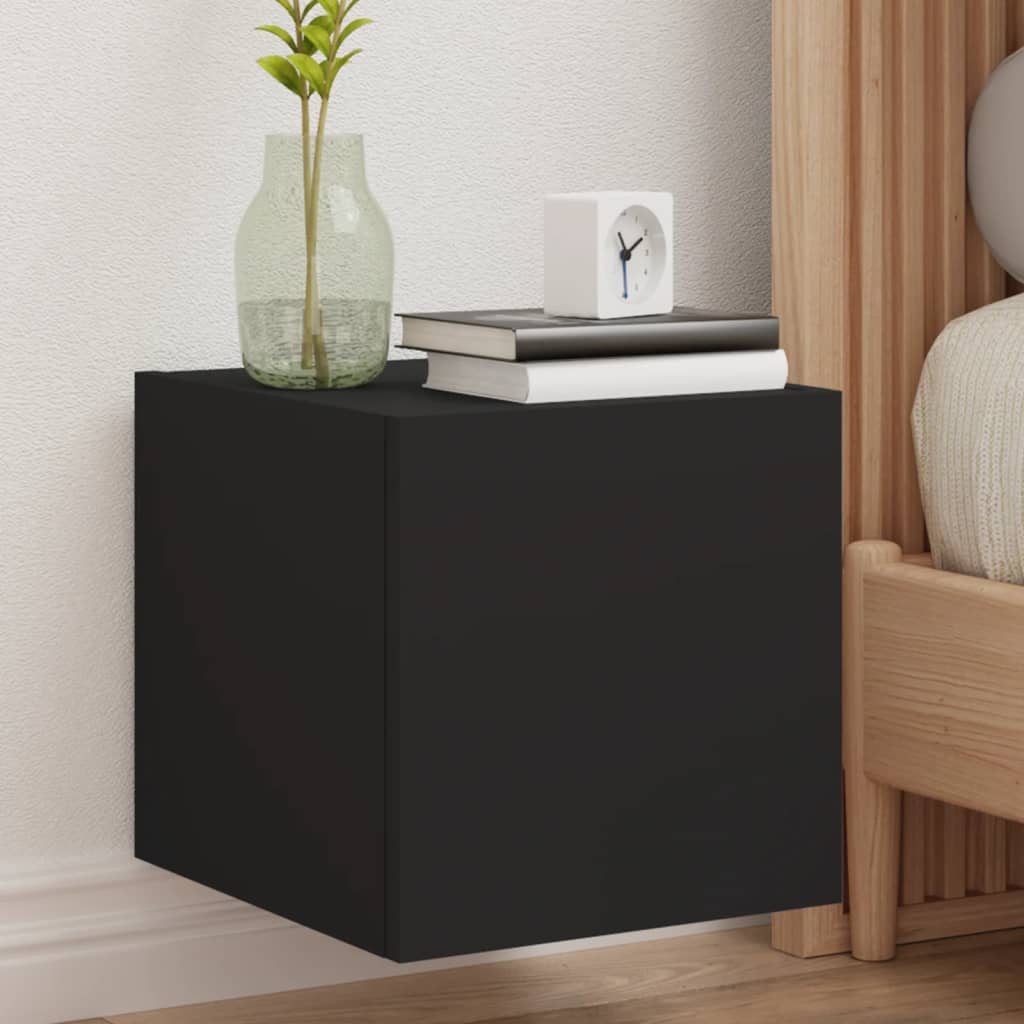 vidaXL TV Wall Cabinets with LED Lights 2 pcs Black 30.5x35x30 cm