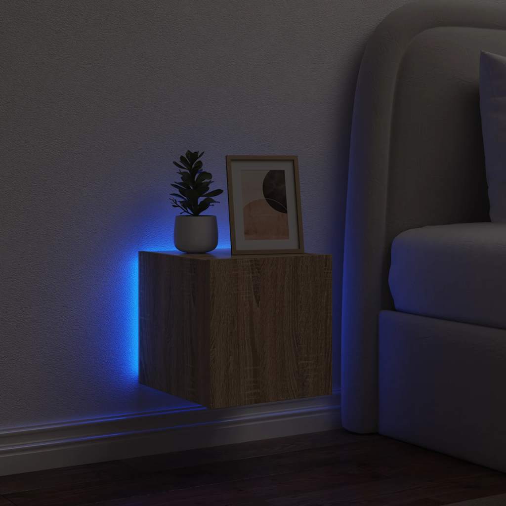 vidaXL TV Wall Cabinet with LED Lights Sonoma Oak 30.5x35x30 cm
