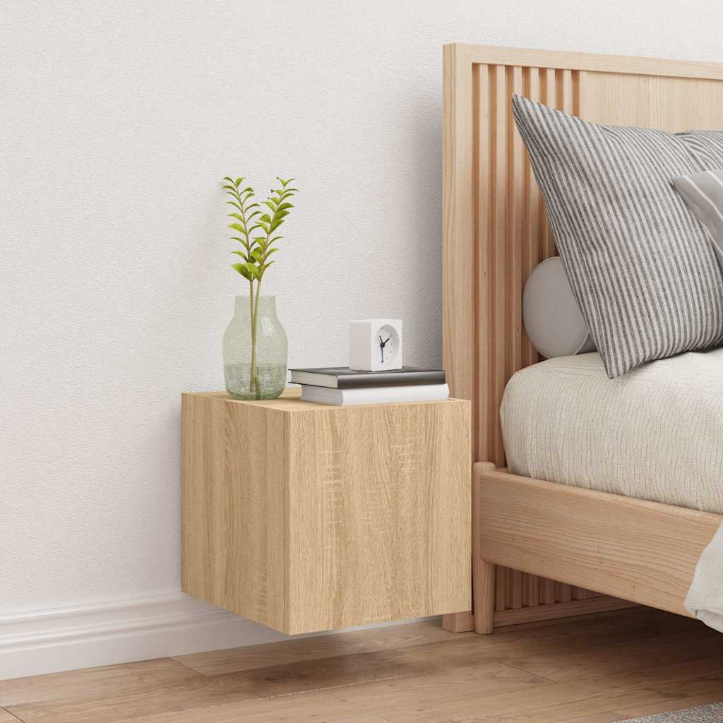 vidaXL TV Wall Cabinet with LED Lights Sonoma Oak 30.5x35x30 cm