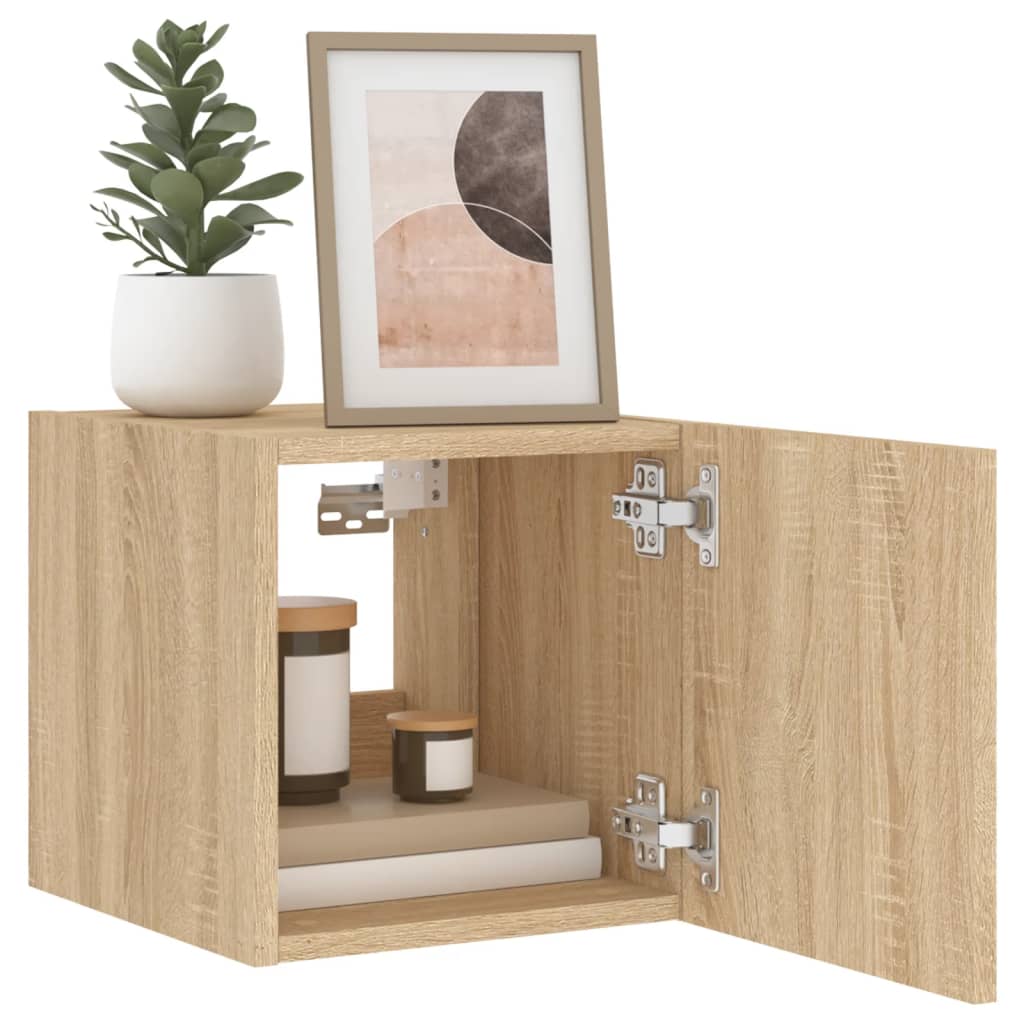 vidaXL TV Wall Cabinet with LED Lights Sonoma Oak 30.5x35x30 cm