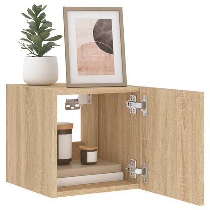 vidaXL TV Wall Cabinet with LED Lights Sonoma Oak 30.5x35x30 cm
