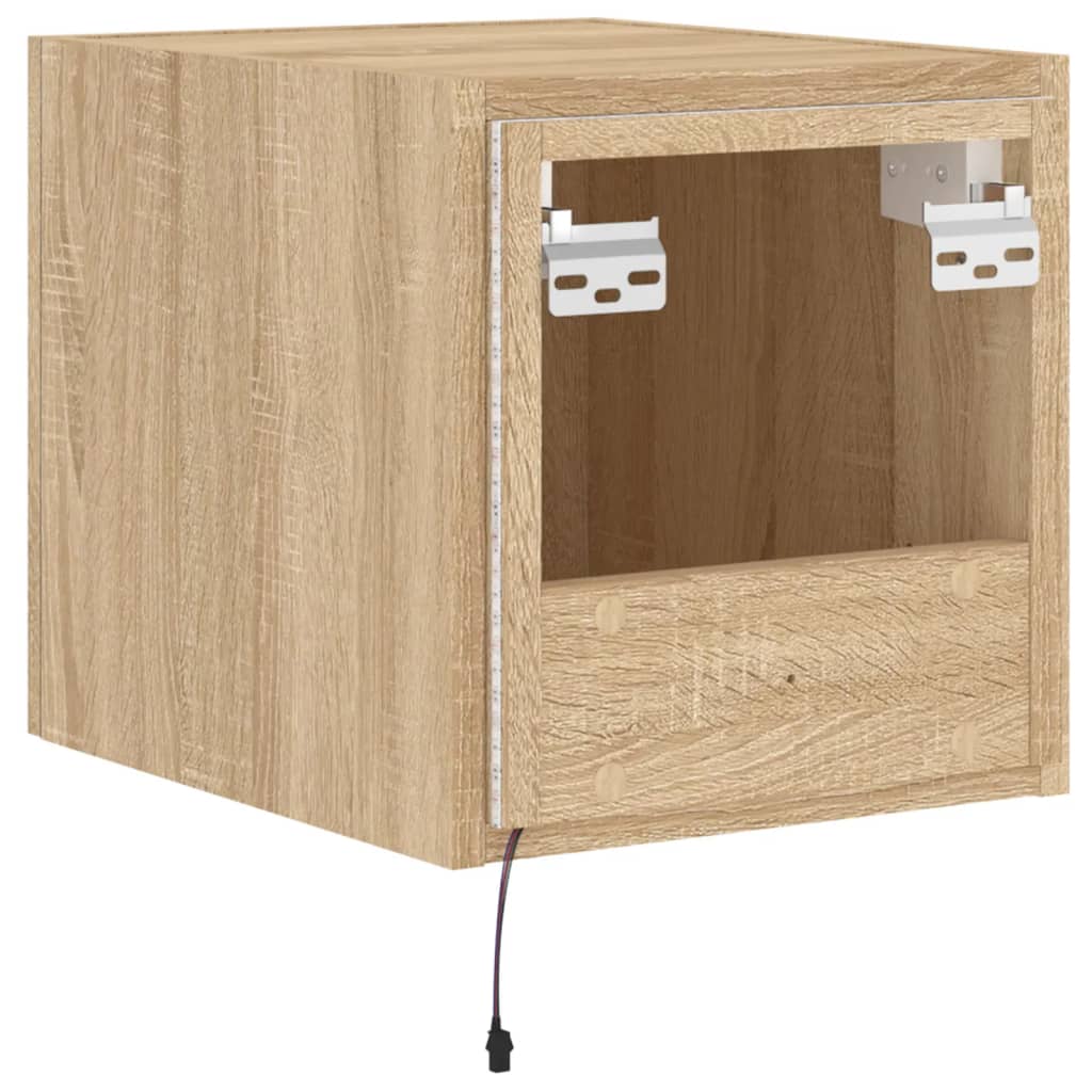 vidaXL TV Wall Cabinet with LED Lights Sonoma Oak 30.5x35x30 cm