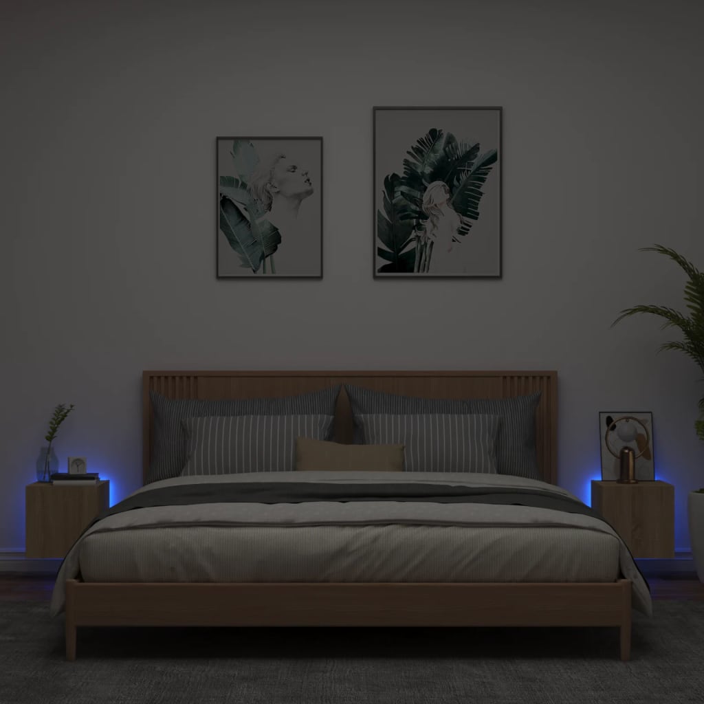 vidaXL TV Wall Cabinets with LED Lights 2 pcs Sonoma Oak 30.5x35x30 cm