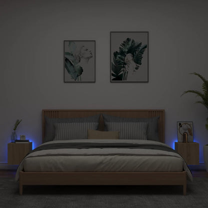 vidaXL TV Wall Cabinets with LED Lights 2 pcs Sonoma Oak 30.5x35x30 cm