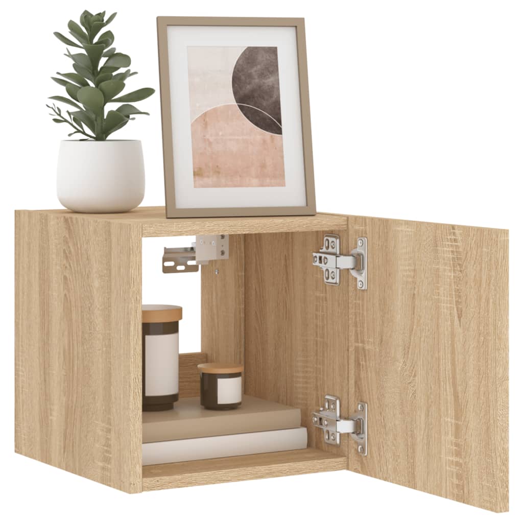 vidaXL TV Wall Cabinets with LED Lights 2 pcs Sonoma Oak 30.5x35x30 cm