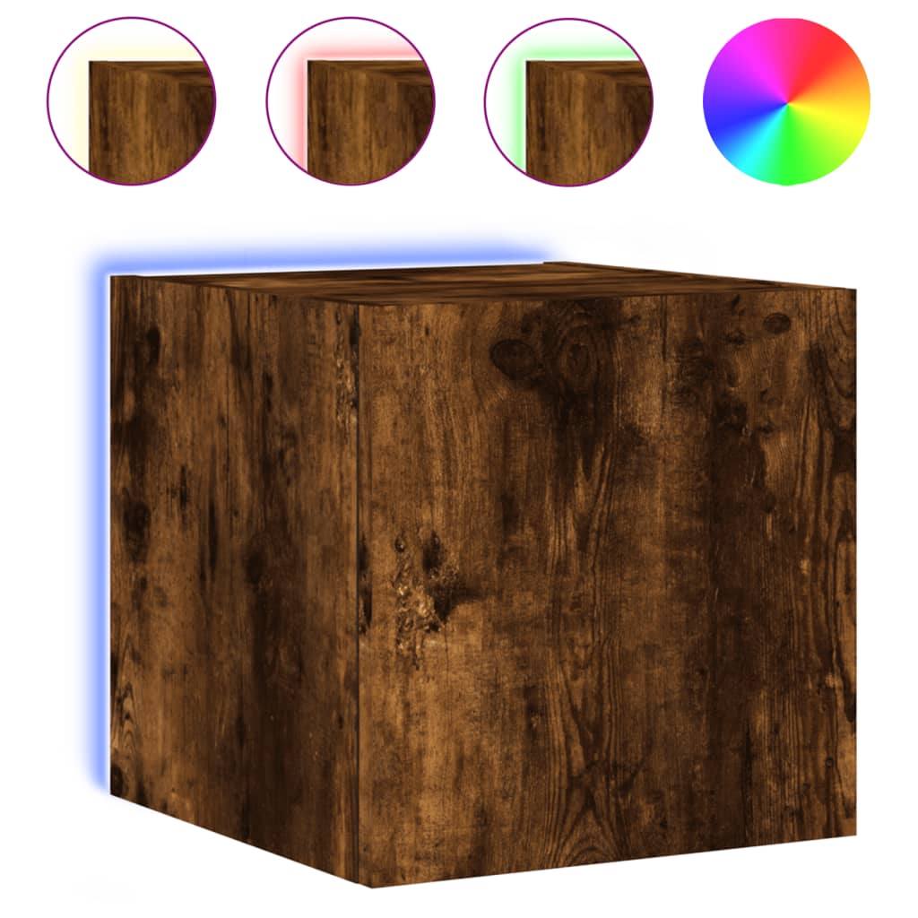 vidaXL TV Wall Cabinet with LED Lights Smoked Oak 30.5x35x30 cm
