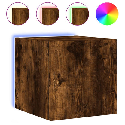 vidaXL TV Wall Cabinet with LED Lights Smoked Oak 30.5x35x30 cm