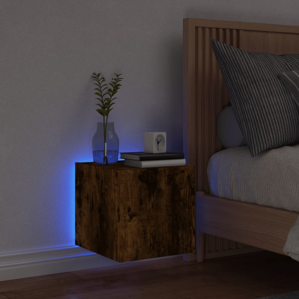 vidaXL TV Wall Cabinet with LED Lights Smoked Oak 30.5x35x30 cm