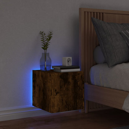 vidaXL TV Wall Cabinet with LED Lights Smoked Oak 30.5x35x30 cm