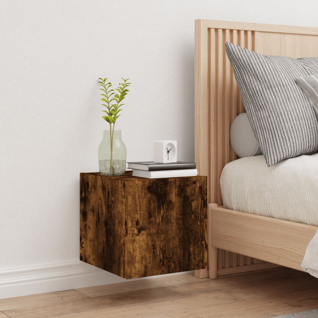 vidaXL TV Wall Cabinet with LED Lights Smoked Oak 30.5x35x30 cm