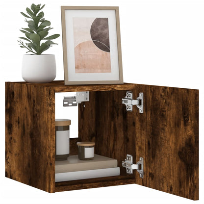 vidaXL TV Wall Cabinet with LED Lights Smoked Oak 30.5x35x30 cm