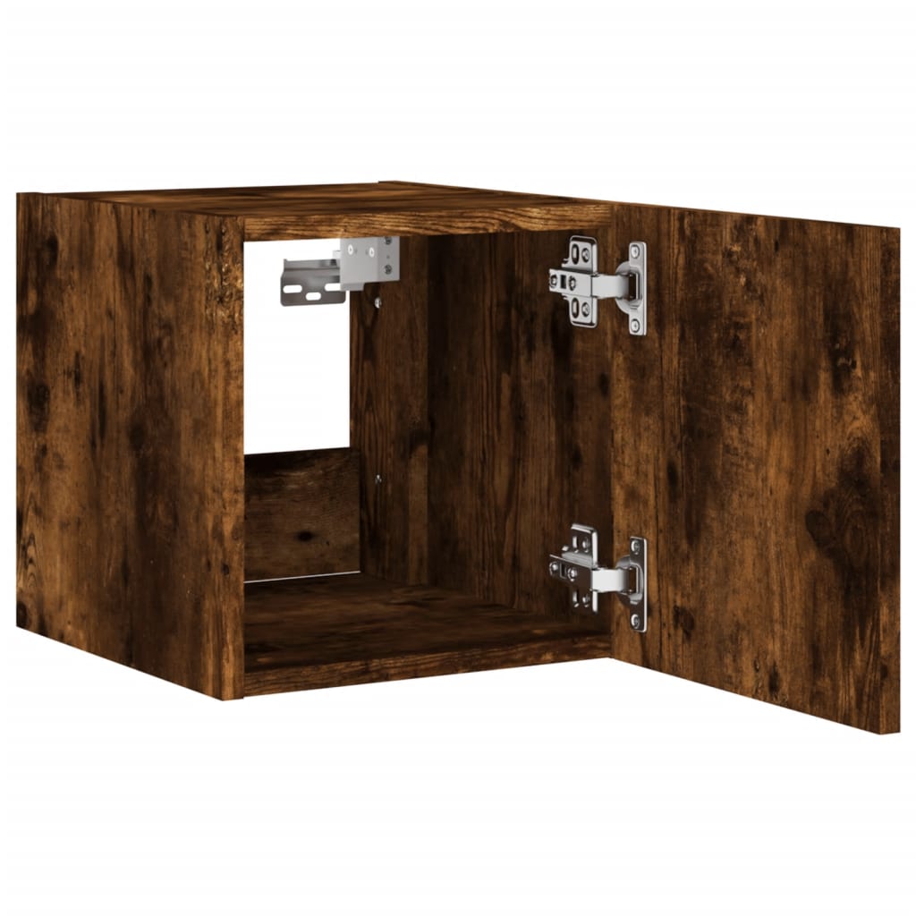 vidaXL TV Wall Cabinet with LED Lights Smoked Oak 30.5x35x30 cm