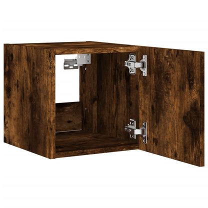 vidaXL TV Wall Cabinet with LED Lights Smoked Oak 30.5x35x30 cm
