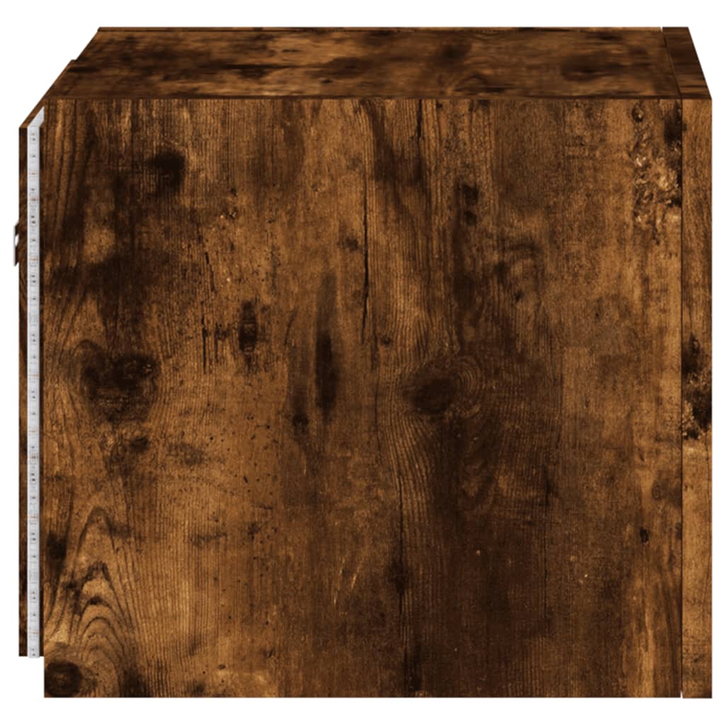 vidaXL TV Wall Cabinet with LED Lights Smoked Oak 30.5x35x30 cm