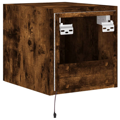 vidaXL TV Wall Cabinet with LED Lights Smoked Oak 30.5x35x30 cm