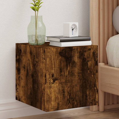 vidaXL TV Wall Cabinet with LED Lights Smoked Oak 30.5x35x30 cm