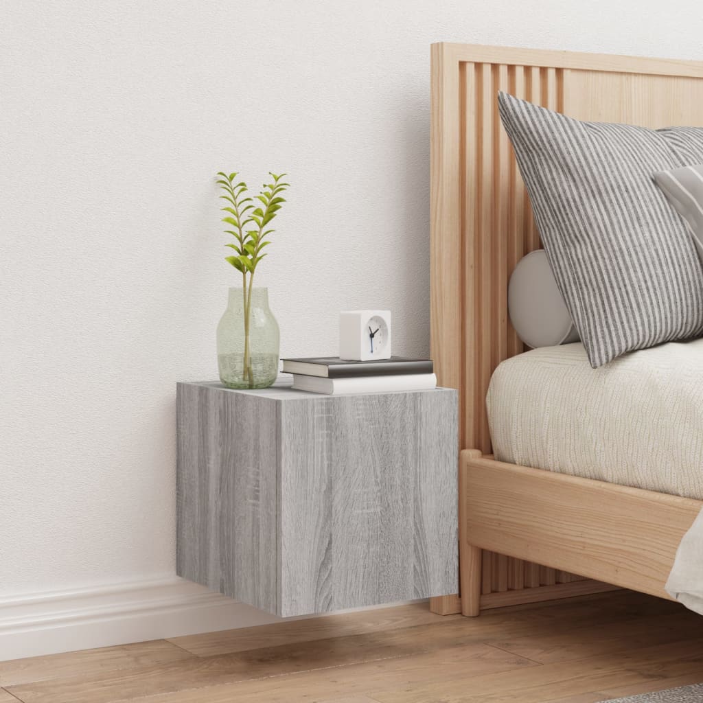 vidaXL TV Wall Cabinet with LED Lights Grey Sonoma 30.5x35x30 cm