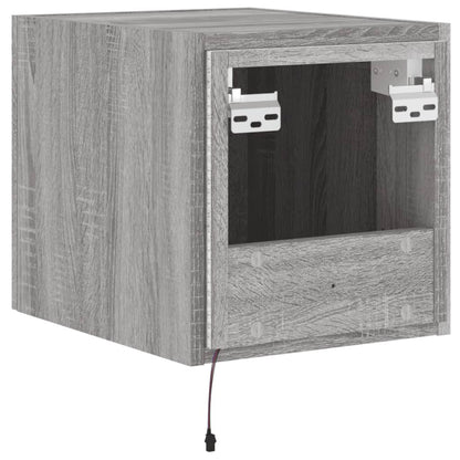 vidaXL TV Wall Cabinet with LED Lights Grey Sonoma 30.5x35x30 cm