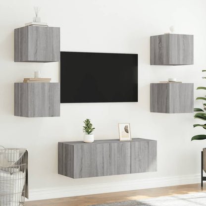 vidaXL TV Wall Cabinets with LED Lights 2 pcs Grey Sonoma 30.5x35x30 cm