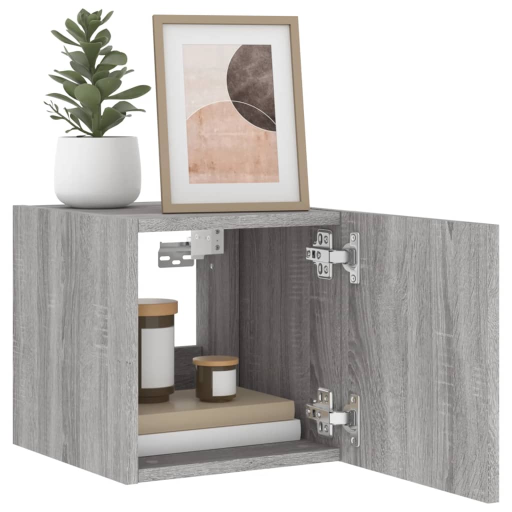 vidaXL TV Wall Cabinets with LED Lights 2 pcs Grey Sonoma 30.5x35x30 cm