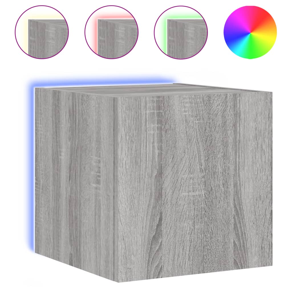 vidaXL TV Wall Cabinets with LED Lights 2 pcs Grey Sonoma 30.5x35x30 cm