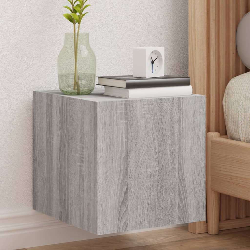 vidaXL TV Wall Cabinets with LED Lights 2 pcs Grey Sonoma 30.5x35x30 cm