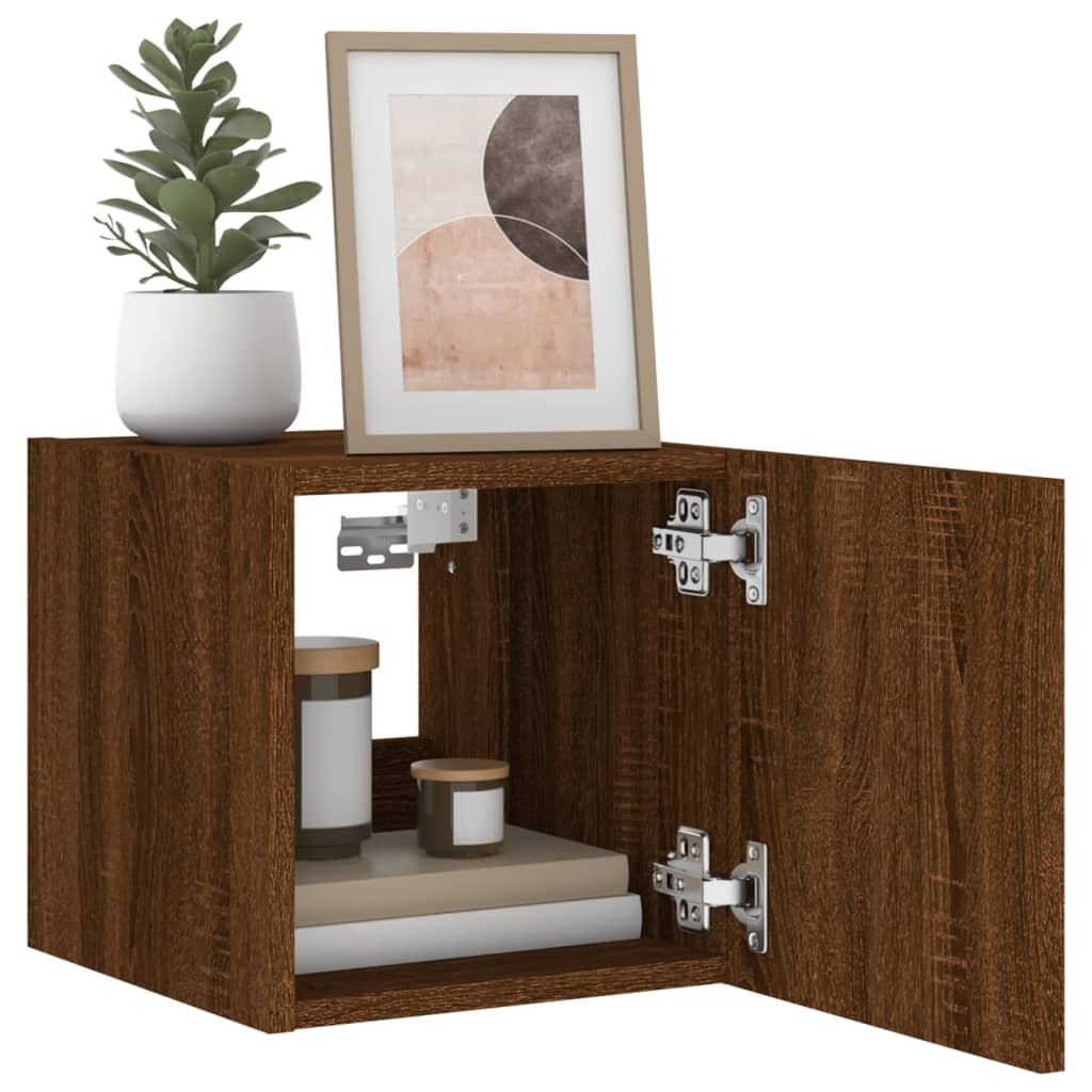 vidaXL TV Wall Cabinets with LED Lights 2 pcs Brown Oak 30.5x35x30 cm