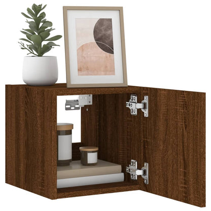 vidaXL TV Wall Cabinets with LED Lights 2 pcs Brown Oak 30.5x35x30 cm