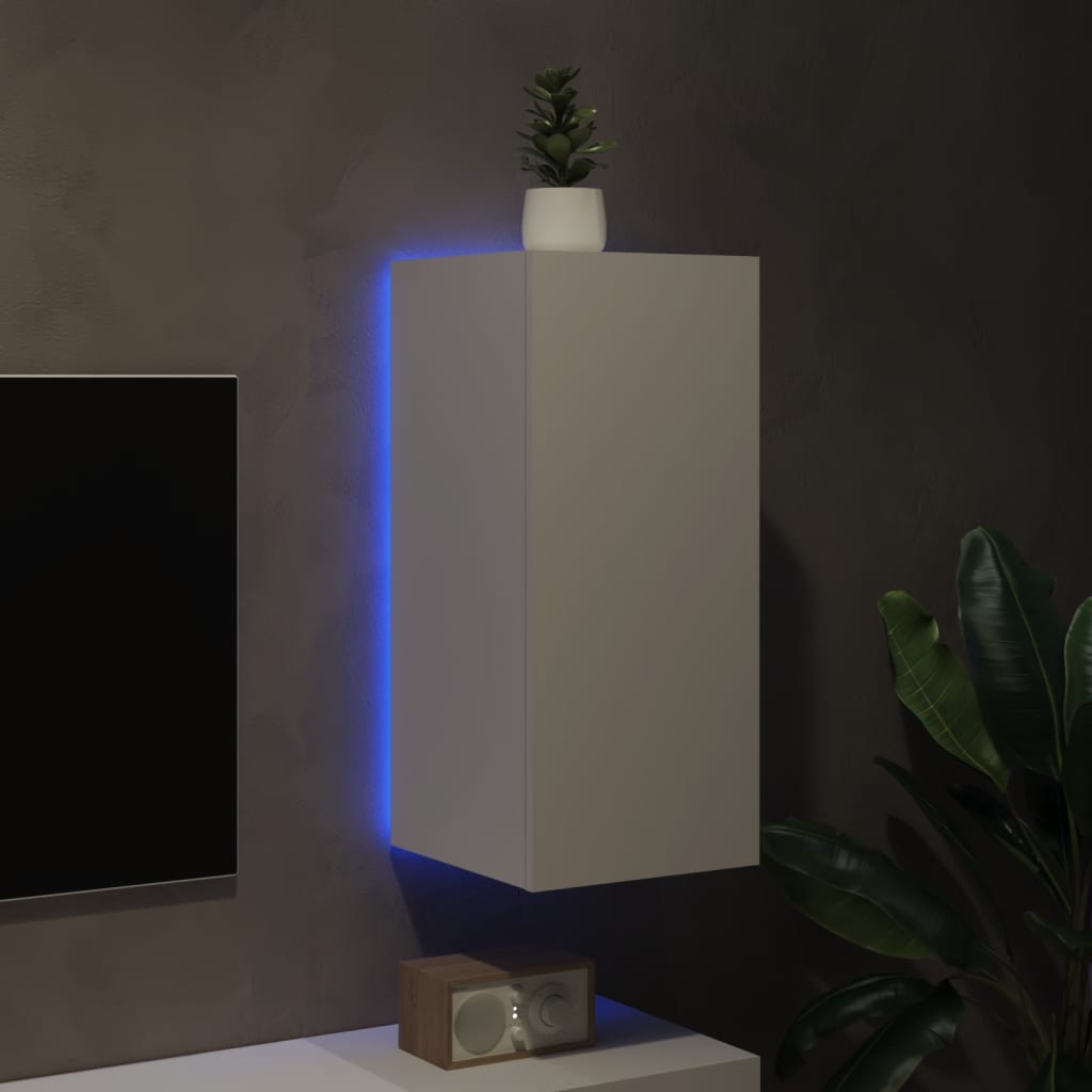 vidaXL TV Wall Cabinet with LED Lights White 30.5x35x70 cm