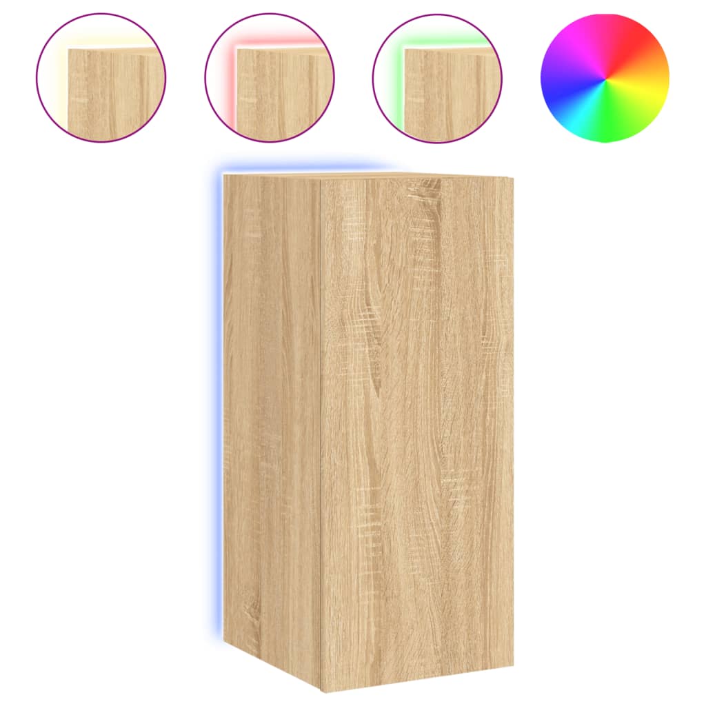 vidaXL TV Wall Cabinet with LED Lights Sonoma Oak 30.5x35x70 cm