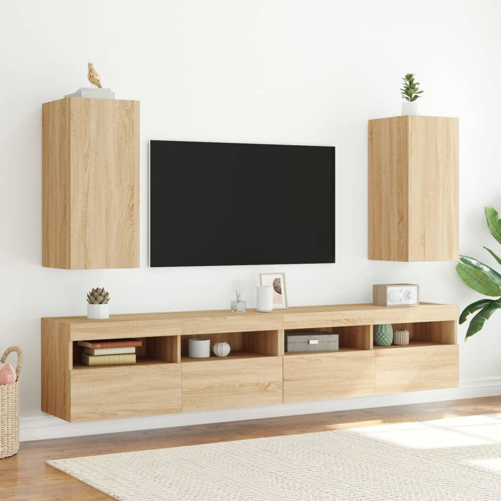 vidaXL TV Wall Cabinet with LED Lights Sonoma Oak 30.5x35x70 cm
