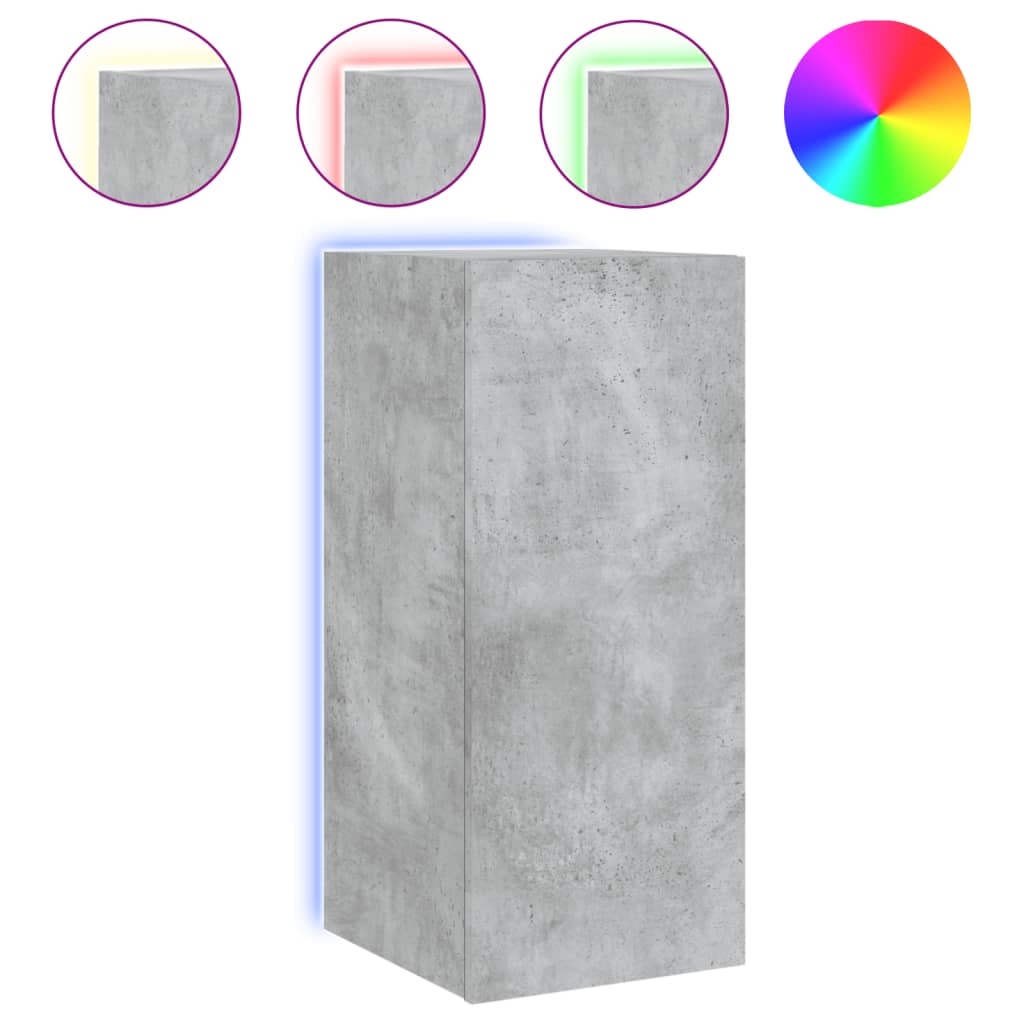 vidaXL TV Wall Cabinet with LED Lights Concrete Grey 30.5x35x70 cm