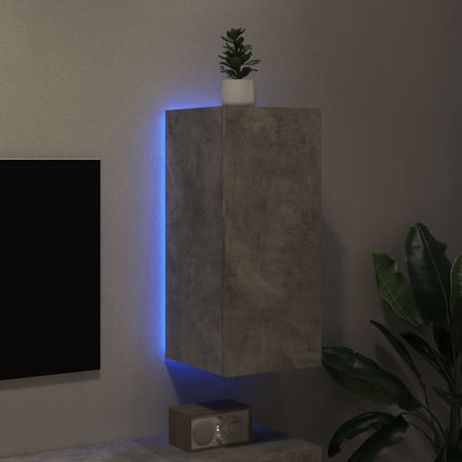 vidaXL TV Wall Cabinet with LED Lights Concrete Grey 30.5x35x70 cm