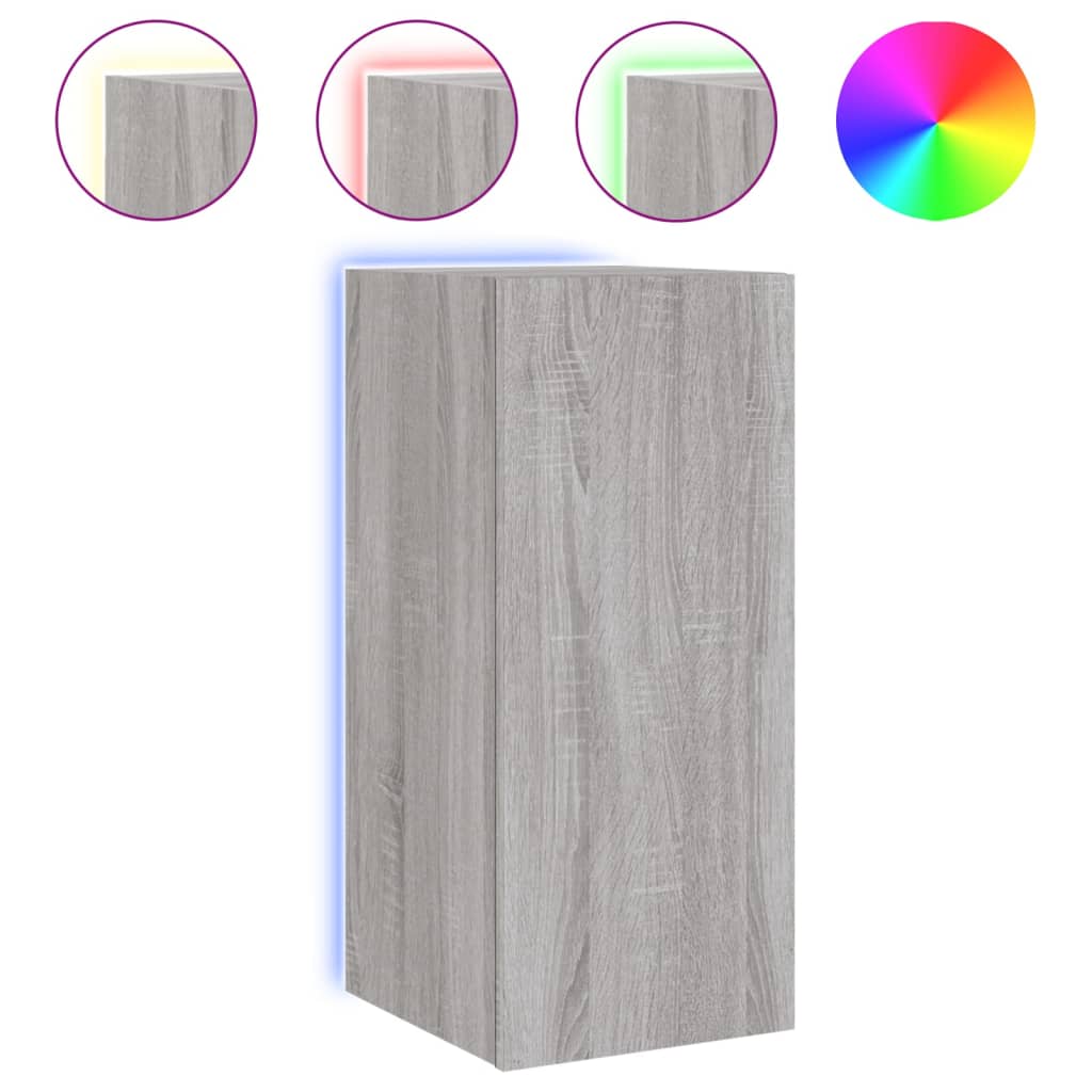 vidaXL TV Wall Cabinet with LED Lights Grey Sonoma 30.5x35x70 cm