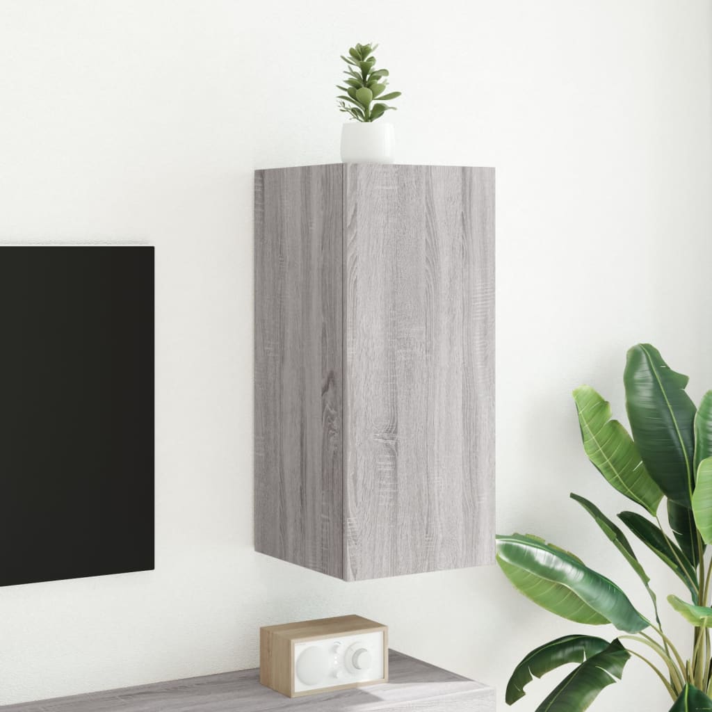 vidaXL TV Wall Cabinet with LED Lights Grey Sonoma 30.5x35x70 cm