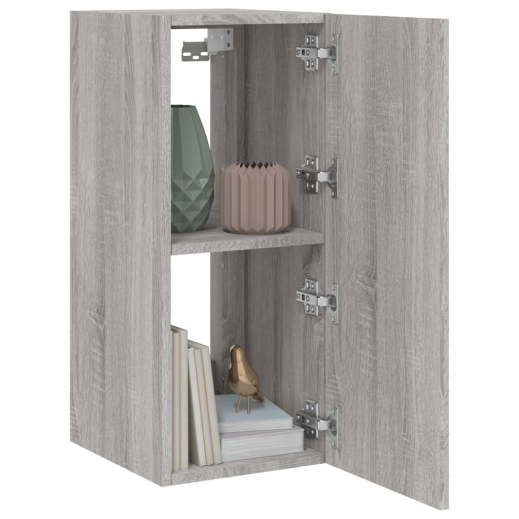 vidaXL TV Wall Cabinet with LED Lights Grey Sonoma 30.5x35x70 cm