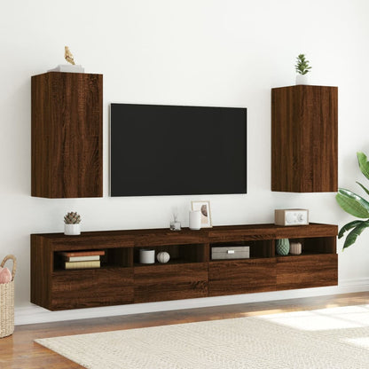 vidaXL TV Wall Cabinet with LED Lights Brown Oak 30.5x35x70 cm