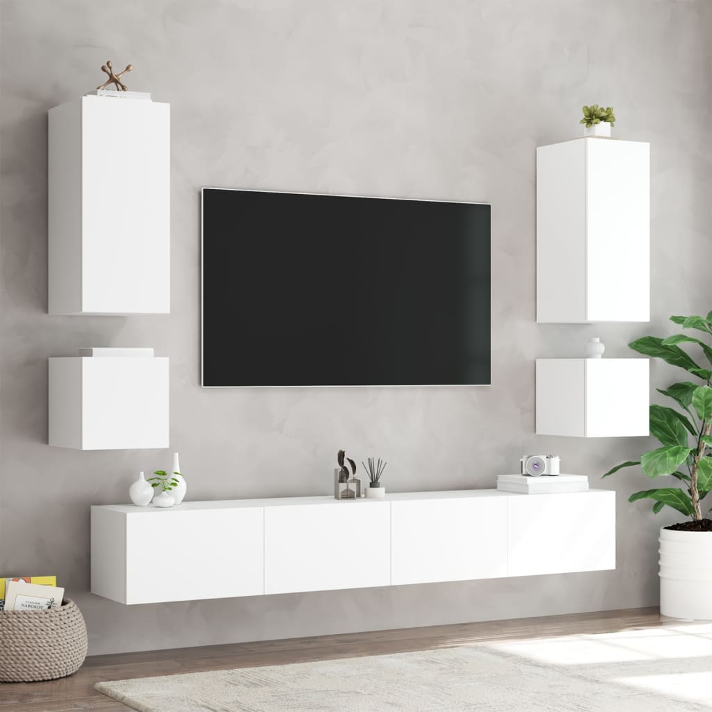 vidaXL TV Wall Cabinet with LED Lights White 40.5x35x40 cm