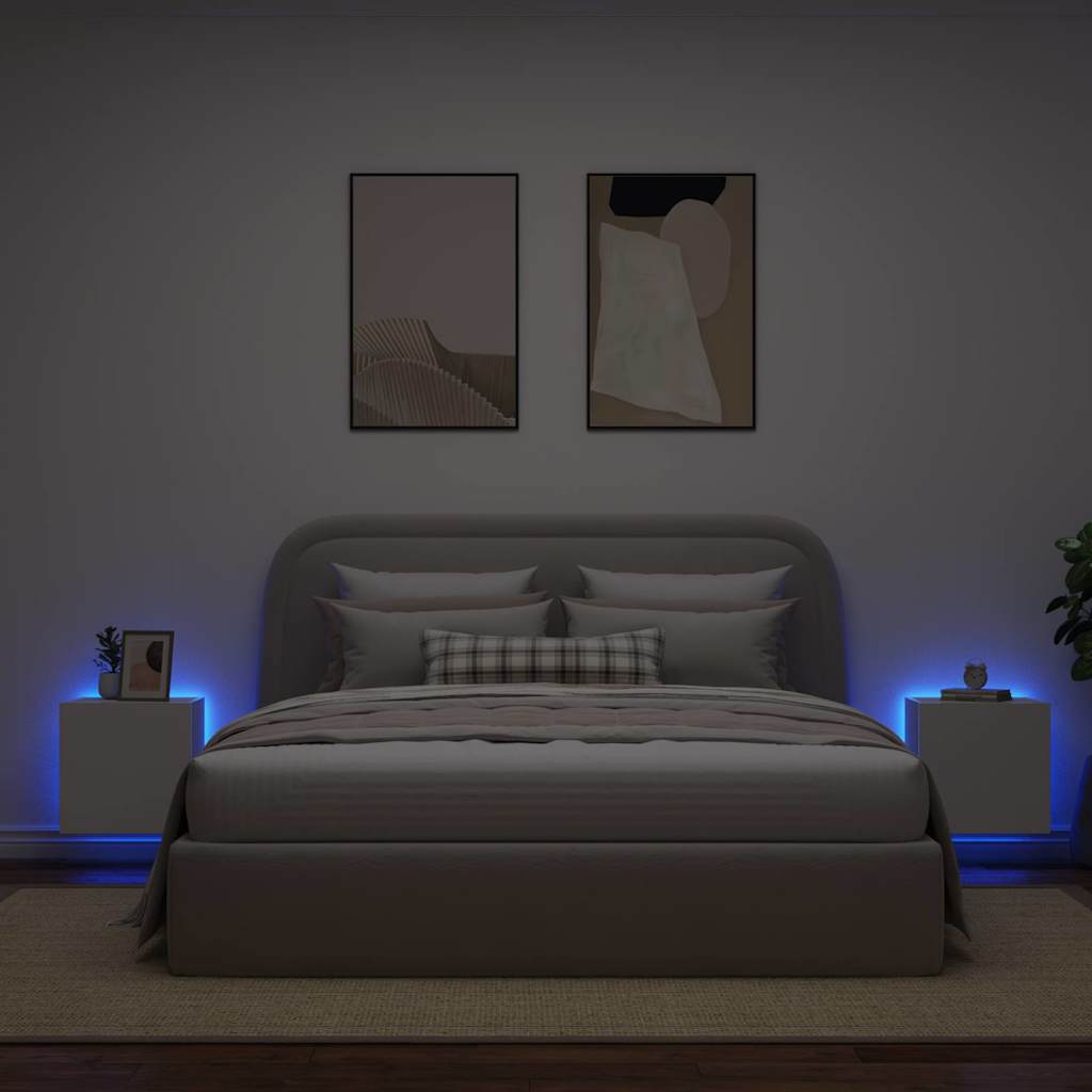 vidaXL TV Wall Cabinets with LED Lights 2 pcs White 40,5x35x40 cm