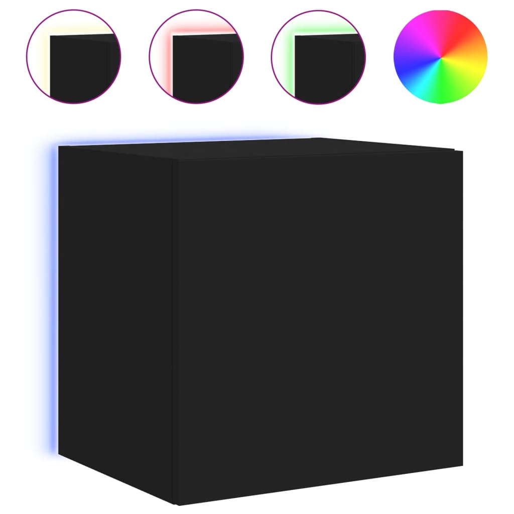 vidaXL TV Wall Cabinet with LED Lights Black 40.5x35x40 cm