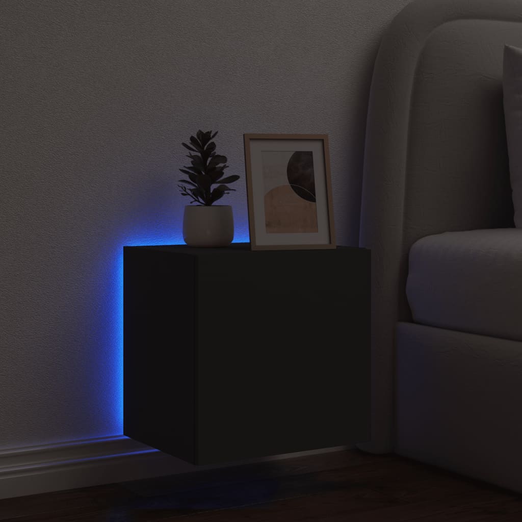 vidaXL TV Wall Cabinet with LED Lights Black 40.5x35x40 cm