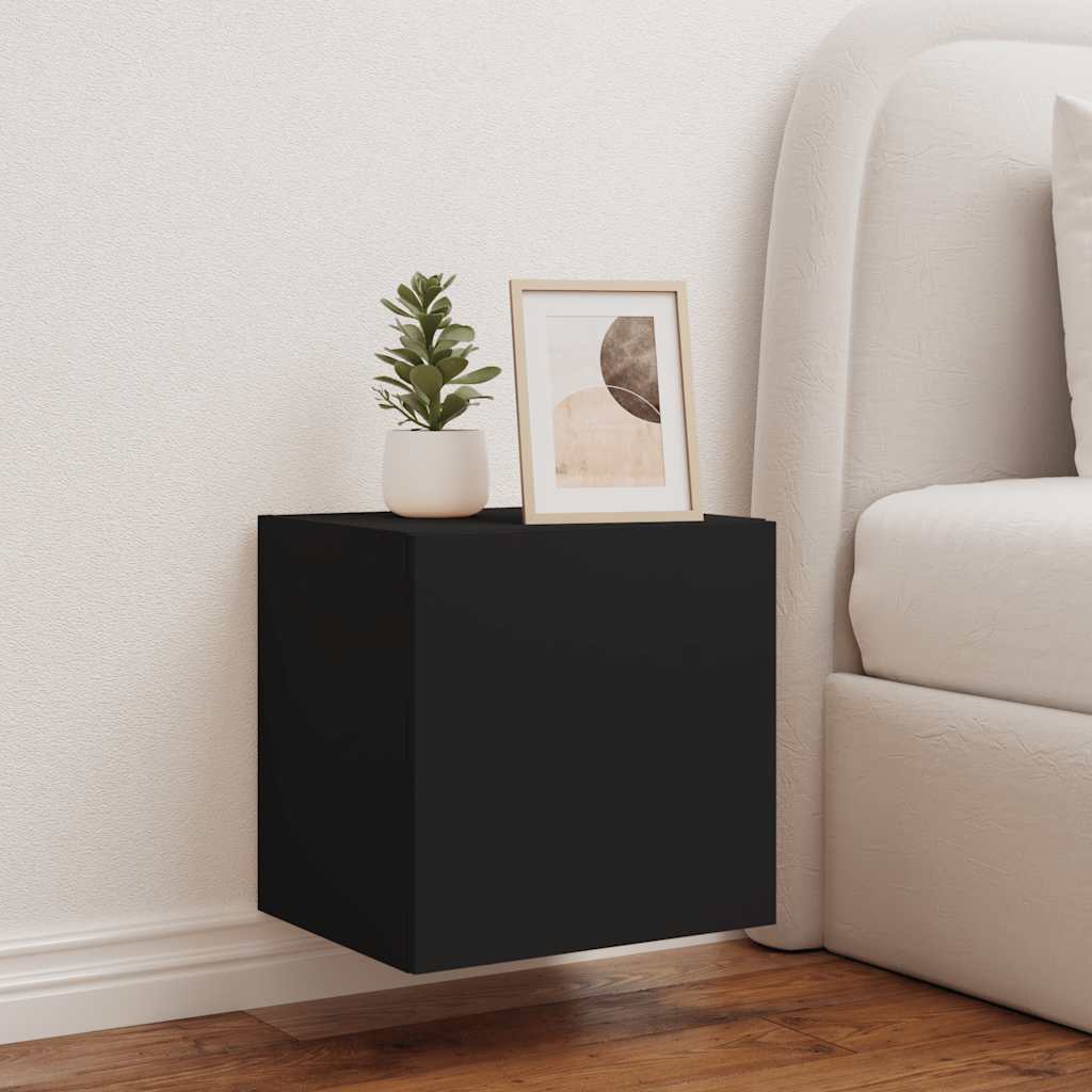 vidaXL TV Wall Cabinet with LED Lights Black 40.5x35x40 cm