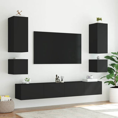 vidaXL TV Wall Cabinet with LED Lights Black 40.5x35x40 cm