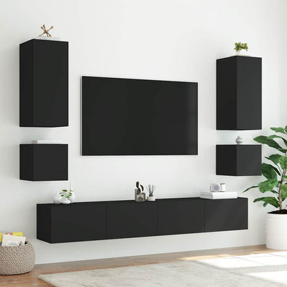 vidaXL TV Wall Cabinets with LED Lights 2 pcs Black 40.5x35x40 cm
