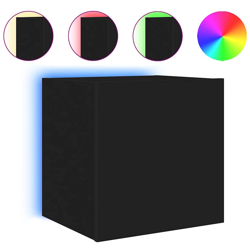 vidaXL TV Wall Cabinets with LED Lights 2 pcs Black 40.5x35x40 cm
