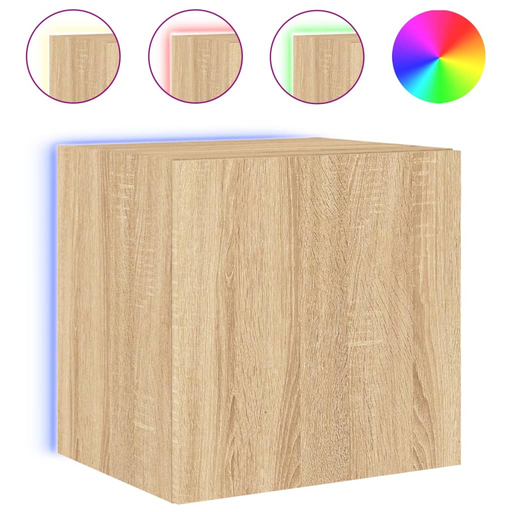 vidaXL TV Wall Cabinet with LED Lights Sonoma Oak 40.5x35x40 cm
