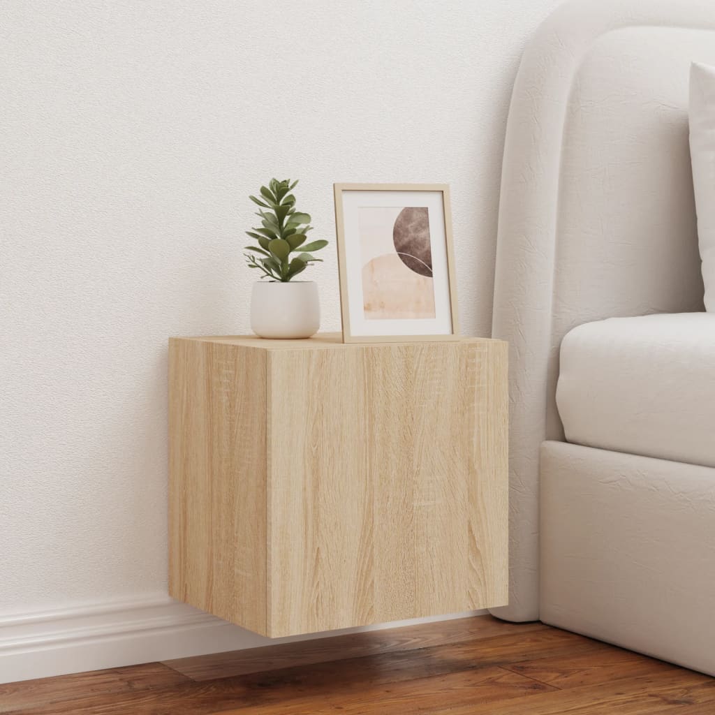 vidaXL TV Wall Cabinet with LED Lights Sonoma Oak 40.5x35x40 cm
