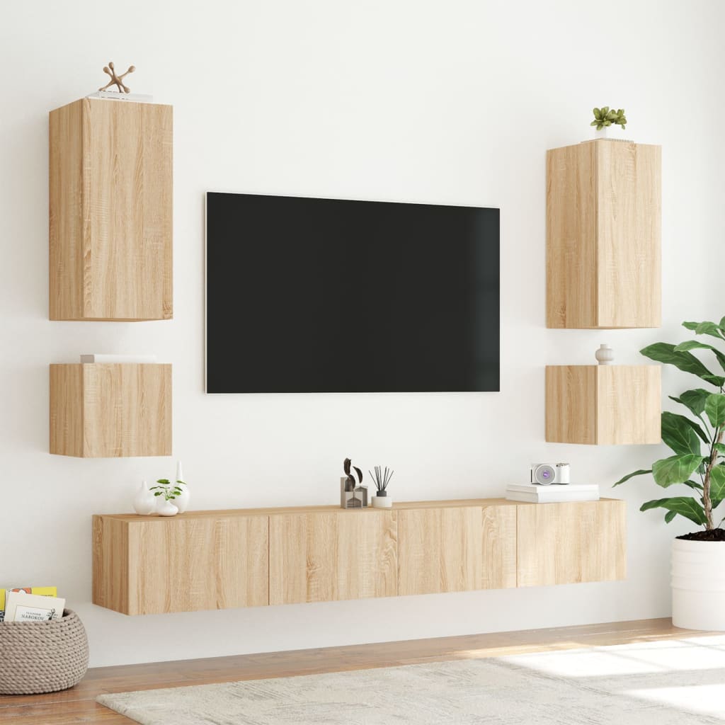 vidaXL TV Wall Cabinet with LED Lights Sonoma Oak 40.5x35x40 cm