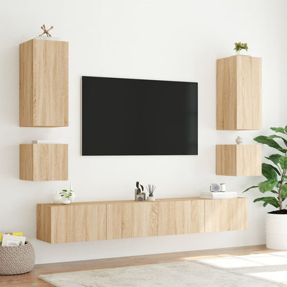vidaXL TV Wall Cabinet with LED Lights Sonoma Oak 40.5x35x40 cm